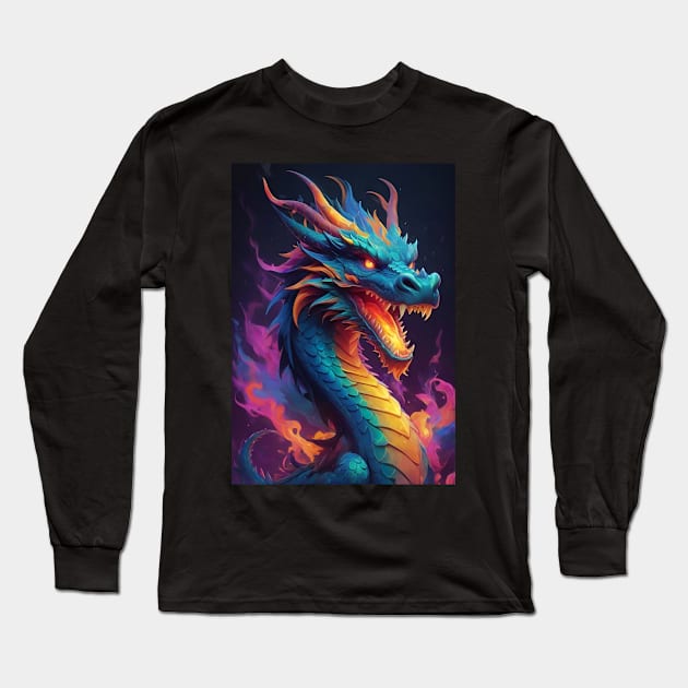 Fierce Dragon Head and Neck with Colour Designs Long Sleeve T-Shirt by Rossie Designs